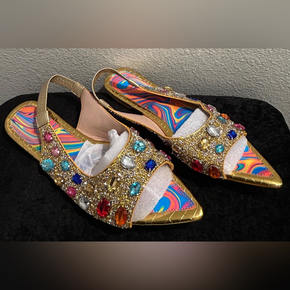 Colorful Rhinestone Pointed-Toe Mules – Size US 10.5/11 (EU 42)